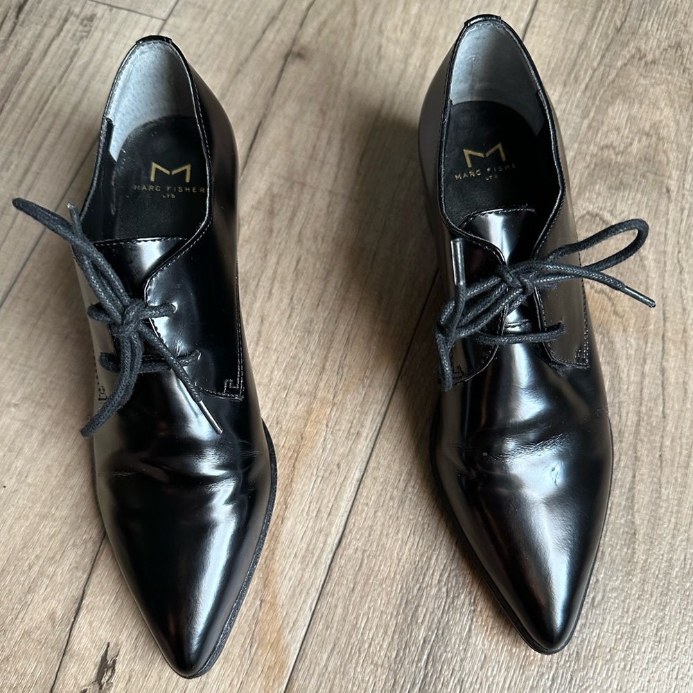 Marc Fisher Black Leather Lace-Up Shoes